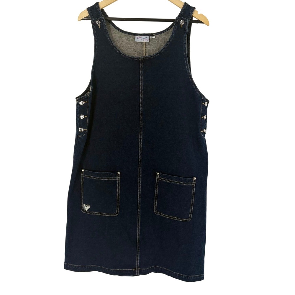 Quacker Factory DreamJeannes Indigo Denim Look Knit Jumper Dress M‎ Rhinestone